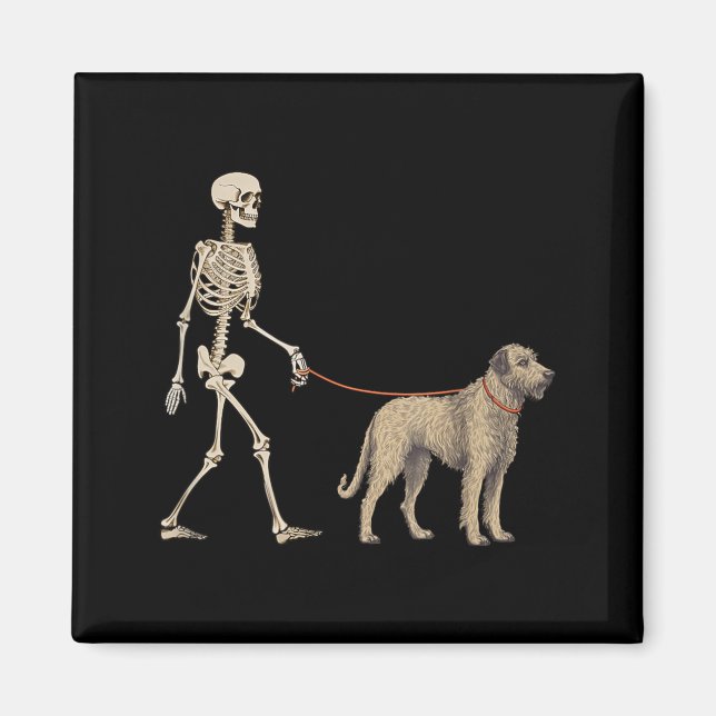 Funny Irish Wolfhound Skeleton Dog Walking Magnet (Front)