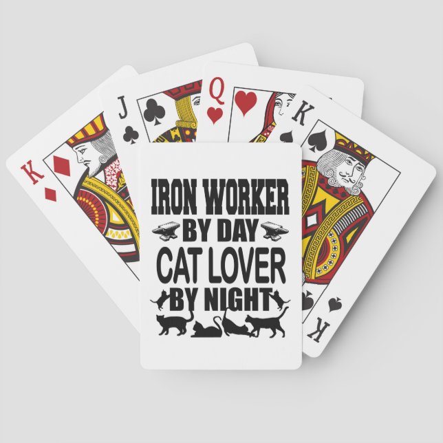 Funny Iron Worker by Day Cat Lover by Night Playing Cards (Back)