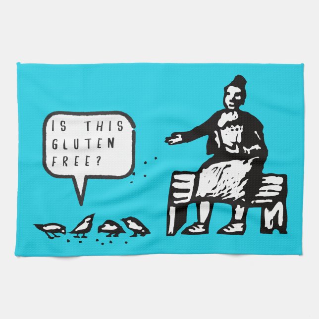 Funny Is This Gluten Free Birds Cartoon Tea Towel (Horizontal)