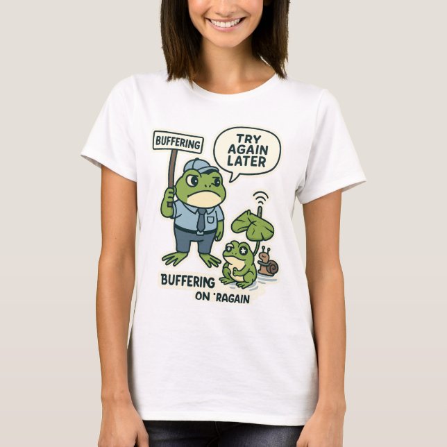 Funny IT Frog T-Shirt - "Buffering" Tech Support  (Front)