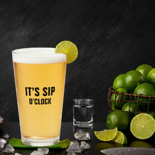 Funny It’s Sip O’Clock Minimalist Dad Birthday Glass