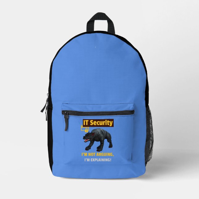 Funny IT Security Explaining Tech Humour Design Printed Backpack (Front)