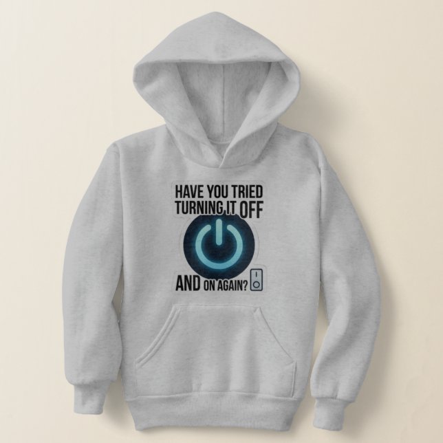 Funny IT Tech Support Turning It Off White Hoodie (Laydown)