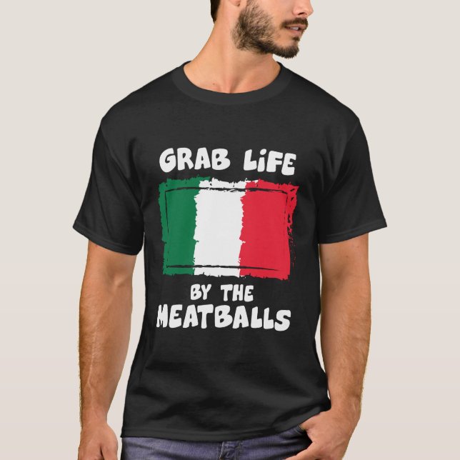 Funny Italian Gift Idea Meatball Italy Flag1 T-Shirt (Front)