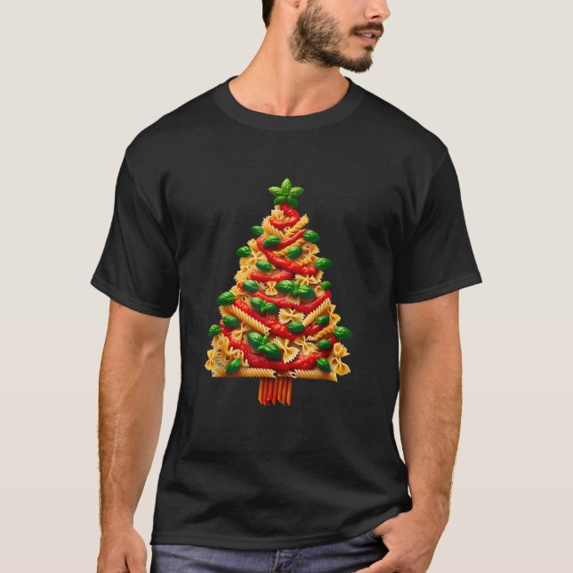Funny Italian Pasta Christmas Tree Lights Xmas For T-Shirt (Front)