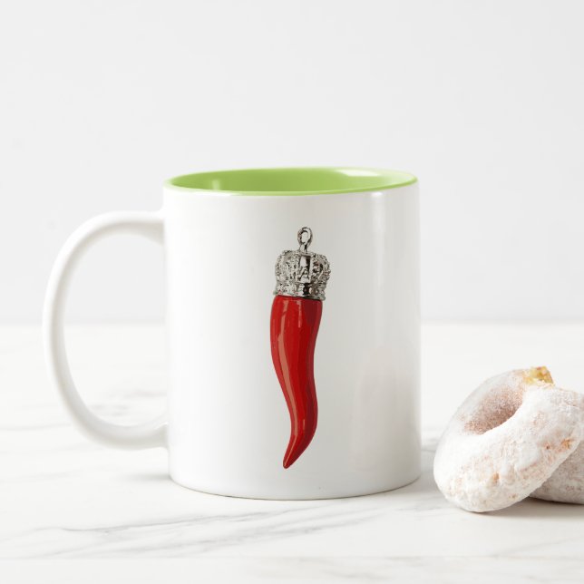 Funny Italian Red Horn Personalised Two-Tone Coffee Mug (With Donut)