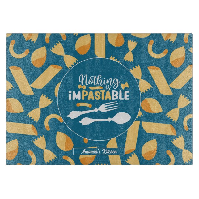 Funny Italy Food Pun Retro Italian Pasta Pattern Cutting Board (Front)