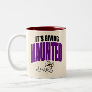 Funny It's Giving Haunted Retro Mummy Halloween Two-Tone Coffee Mug