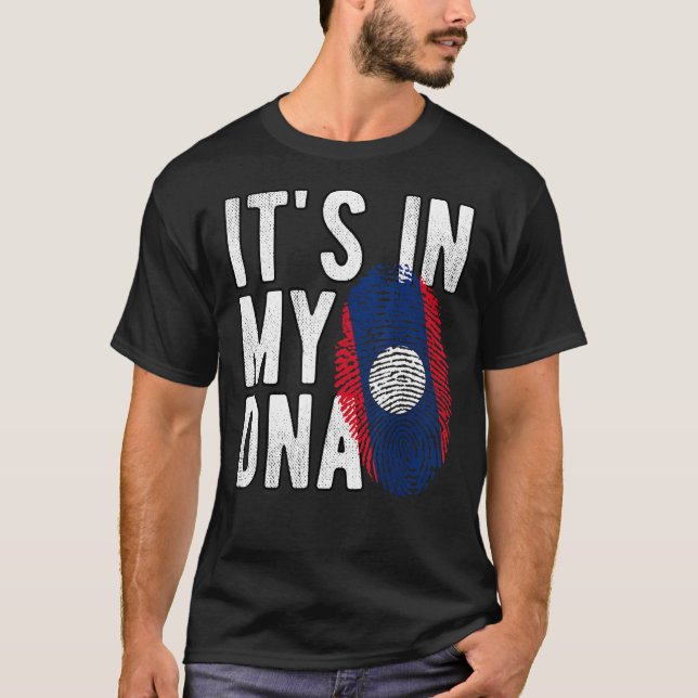 Funny it's in my DNA Laos flag Fingerprint T-Shirt (Front)