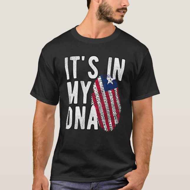 Funny it's in my DNA Liberia flag Fingerprint T-Shirt (Front)