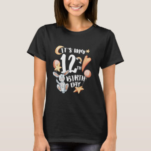 Funny Its My 12th Birthday Cute Rabbit 12 Year Old T-Shirt