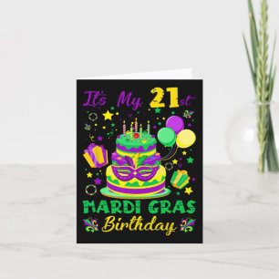 Funny It's My 21st Mardi Gras Birthday King Cake F Card