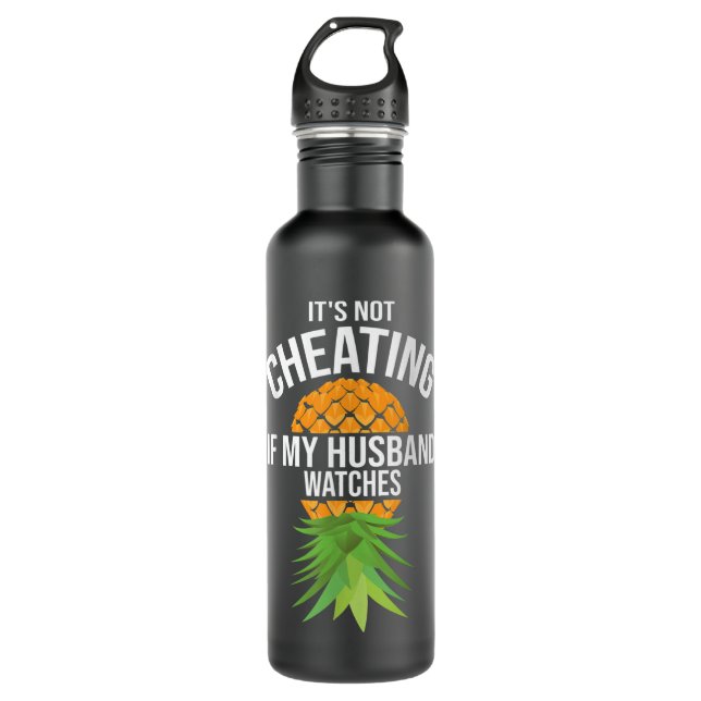 Funny It's Not Cheating If My Husband Watches Gift 710 Ml Water Bottle (Front)