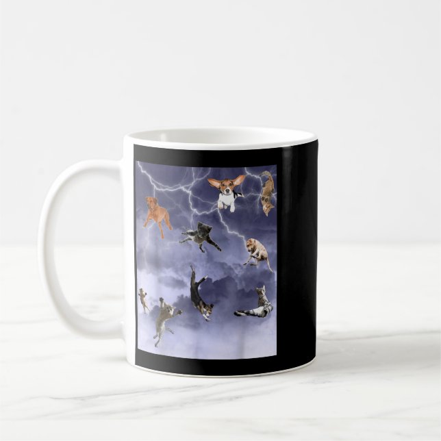 Funny Its Raining Cats And Dogs Coffee Mug (Left)