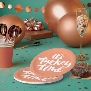Funny It's Turkey Time Thanksgiving Dinner Saying Paper Plate