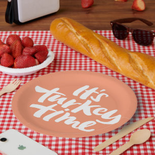 Funny It's Turkey Time Thanksgiving Dinner Saying Paper Plate