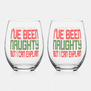 Funny Ive Been Naughty Christmas But I Can Explain Stemless Wine Glass