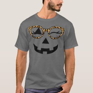 Funny Jack O Lantern Pumpkin Face Hallowen Leopard T-Shirt