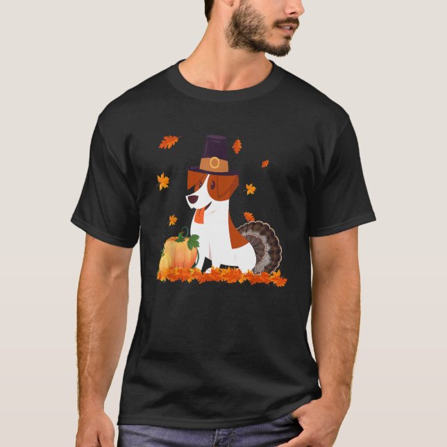 Funny Jack Russell Turkey Costume Thanksgiving Gif T-Shirt (Front)