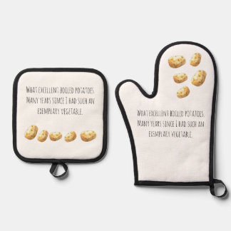 Funny Jane Austen Inspired Boiled Potato Quote Oven Mitt & Pot Holder Set