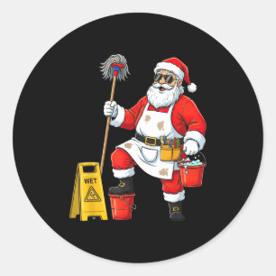 Funny Janitor Santa Christmas Graphic Cleaner Clea Classic Round Sticker