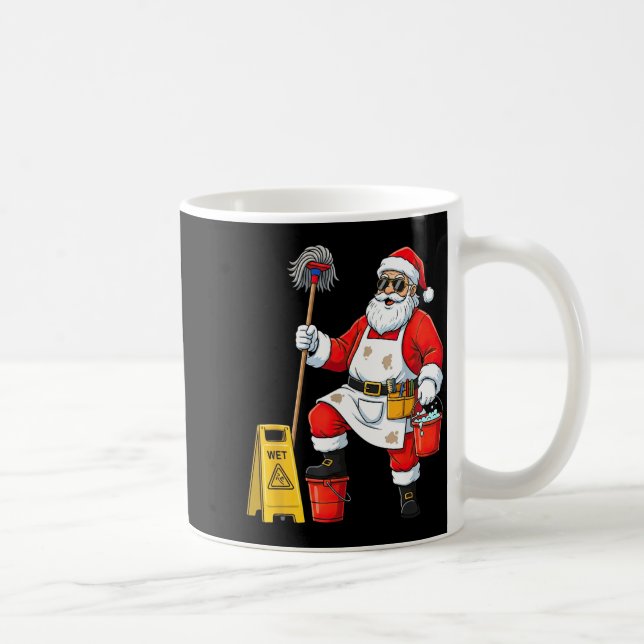 Funny Janitor Santa Christmas Graphic Cleaner Clea Coffee Mug (Right)