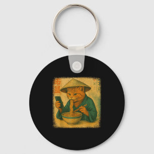 Funny Japanese Cat Eat Ramen And Scroll Phone Anim Key Ring