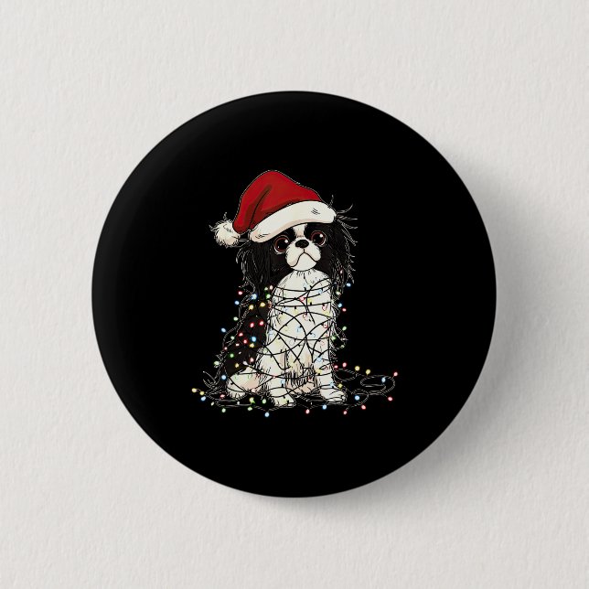Funny Japanese Chin Christmas Graphics Dog Lights  6 Cm Round Badge (Front)