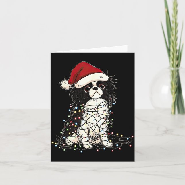 Funny Japanese Chin Christmas Graphics Dog Lights  Card (Front)