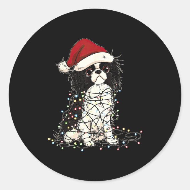 Funny Japanese Chin Christmas Graphics Dog Lights  Classic Round Sticker (Front)