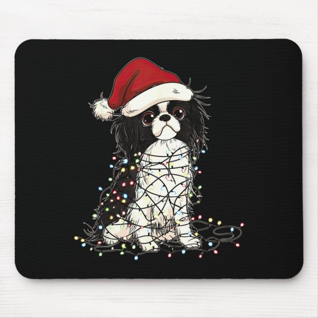 Funny Japanese Chin Christmas Graphics Dog Lights  Mouse Mat (Front)