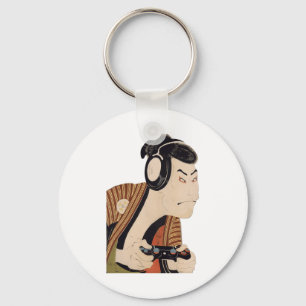 Funny Japanese Gamer Samurai Ukiyo-e Art Key Ring
