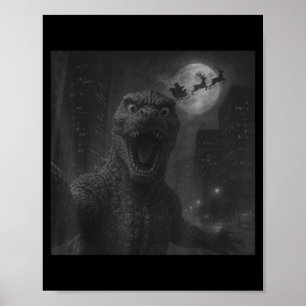 Funny Japanese Kaiju Selfie Santa Christmas Men Bo Poster