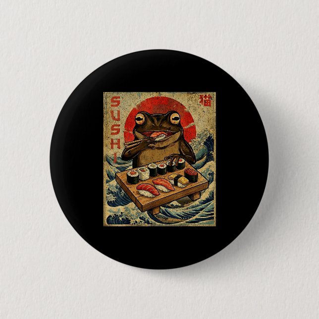 Funny Japanese Kawai Frog Pun Food Frog Humor Sush 6 Cm Round Badge (Front)
