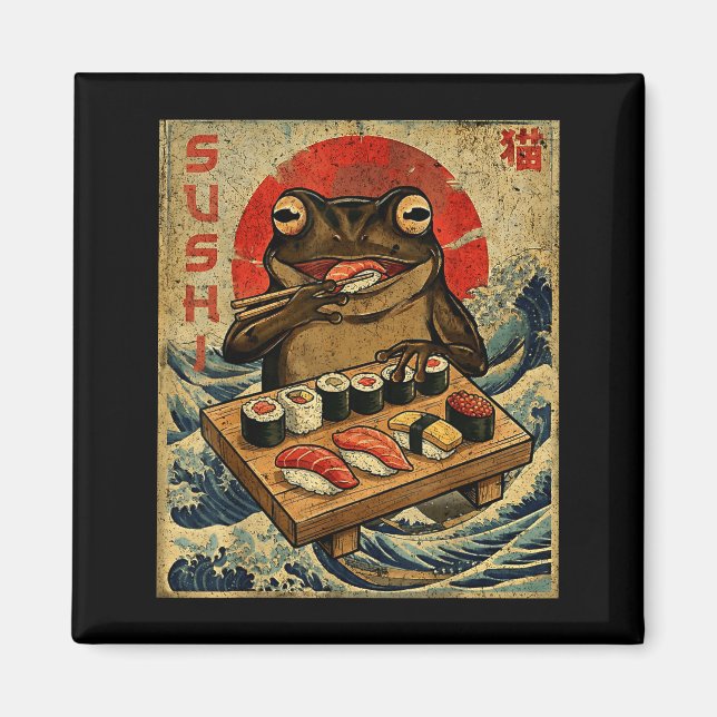 Funny Japanese Kawai Frog Pun Food Frog Humor Sush Magnet (Front)