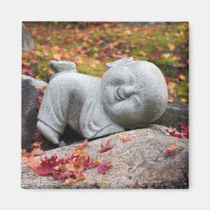 Funny Japanese monk statue with autumn leaves Magnet