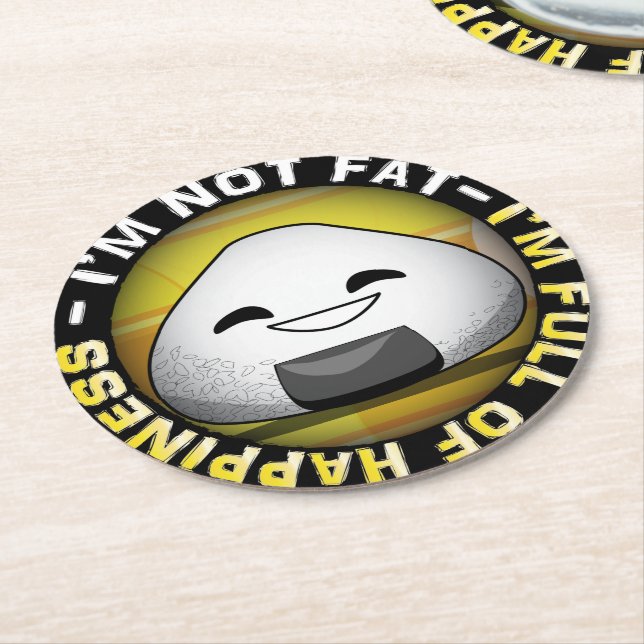 Funny japanese riceball round paper coaster (Angled)