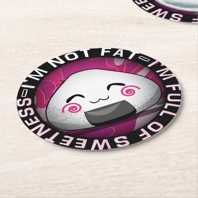 Funny japanese riceball round paper coaster (Angled)