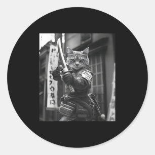 Funny Japanese Samurai Cat Meme Martial Arts Dad G Classic Round Sticker