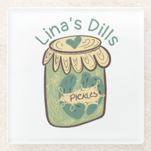 Funny Jar of Pickles Dill Green Food Lover Glass Coaster