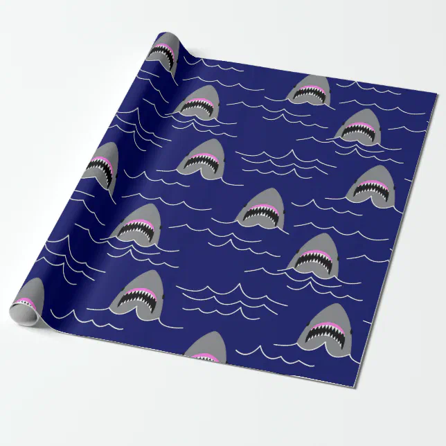 Funny Jaws Cartoon Sharks Patterned Wrapping Paper Zazzle