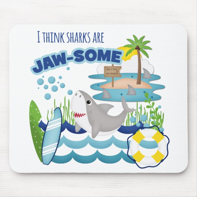 Funny Jawsome Shark Surfboard Mouse Mat (Front)
