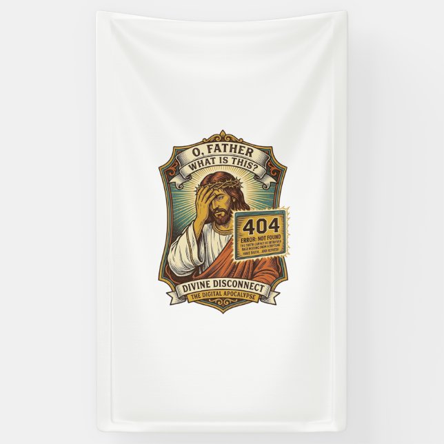 Funny Jesus 404 Error Web Developer Programmer Hum Banner (Vertical)