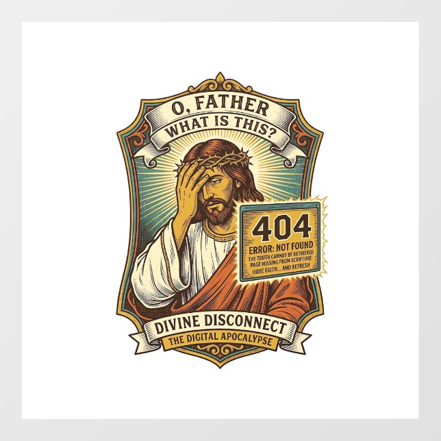 Funny Jesus 404 Error Web Developer Programmer Hum Window Cling (Sheet)