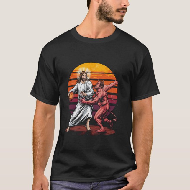 Funny Jesus Basketball Crossing Up The Devil Chris T-Shirt (Front)
