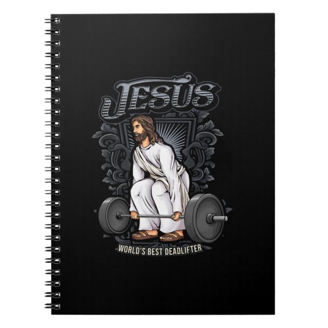 Funny Jesus Christian Weight Lifting Pun Men Him G Notebook (Front)