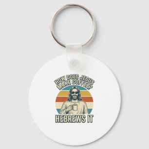 Funny Jesus Coffee Vintage Engraving Shirt Design_ Key Ring