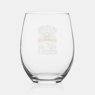 Funny Jesus Coffee Vintage Engraving Shirt Design_ Stemless Wine Glass