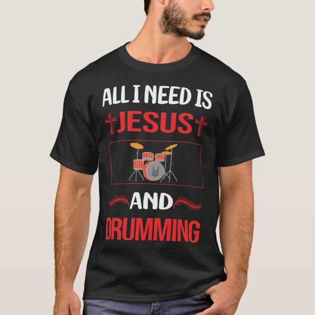 Funny Jesus Drumming Drummer Drum Drums T-Shirt (Front)
