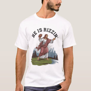 Funny Jesus He Is Rizzin Playing Footll Apparel Me T-Shirt